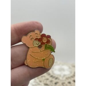 Vintage 2008 Build-a-Bear Sparkly Glitter Bear with Daisy Flower Lapel Pin